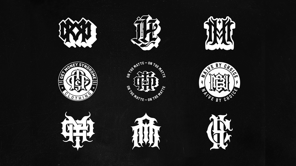 Custom Logo Monogram Gothic, vintage Untuk Brand Fashion, barbershop, clothing brand, streetwear