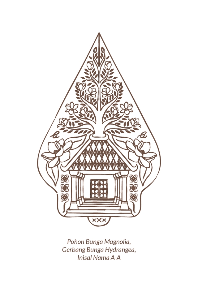 Line Art - Custom Ilustrasi Gunungan Batik untuk Undangan, Souvenir Pernikahan/Wedding Stationery - 3