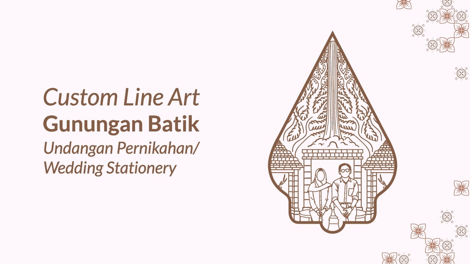 Cover Custom Ilustrasi Line Art Gunungan Batik Undangan Souvenir Pernikahan/Wedding Stationery