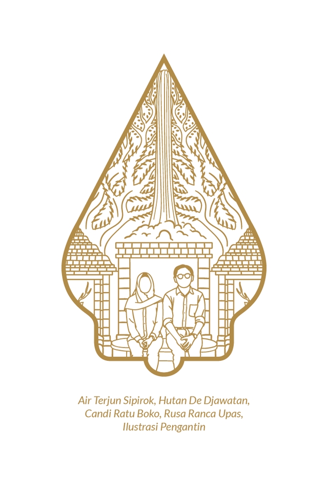 Line Art - Custom Ilustrasi Gunungan Batik untuk Undangan, Souvenir Pernikahan/Wedding Stationery - 5