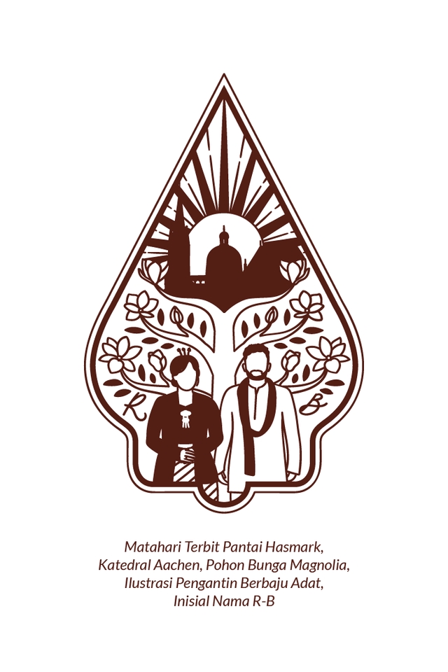 Line Art - Custom Ilustrasi Gunungan Batik untuk Undangan, Souvenir Pernikahan/Wedding Stationery - 2