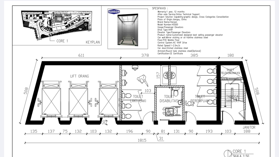 gambar kerja detail core gedung bertingkat