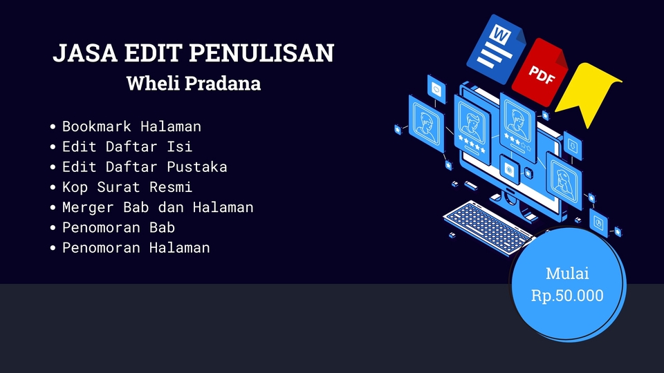 Jasa Edit Dokumen PDF, Konversi PDF ke Word / Excel - Jasa Edit Penulisan (Daftar Isi, Page Numbering, Daftar Pustaka, Bookmark) - Wheli Pradana