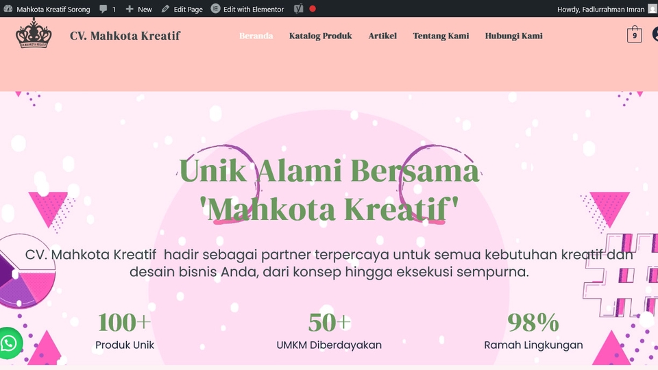 Halaman beranda dalam mode admin