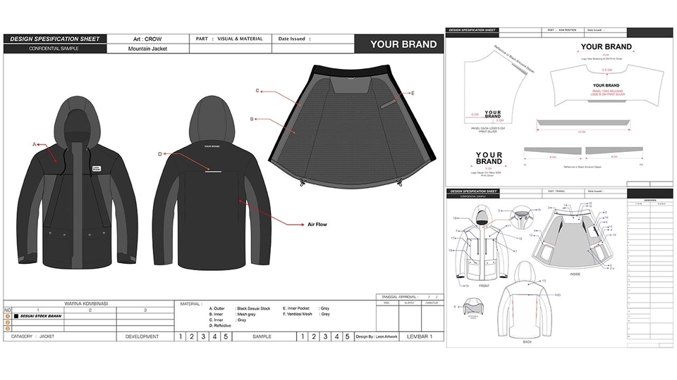 technical drawing desain jacket