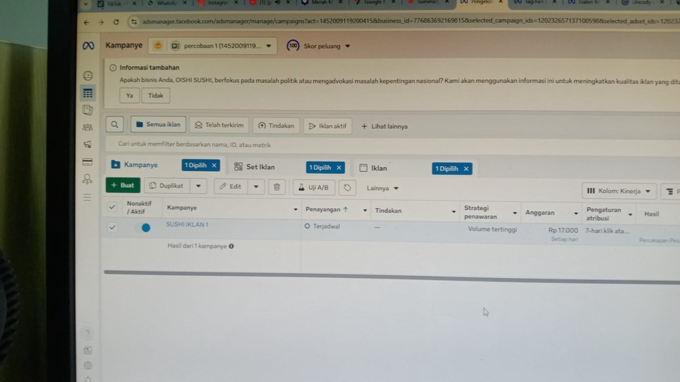 hasil insight setlah up iklan
