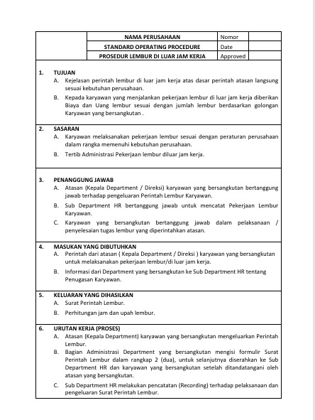 Contoh Isi Template SOP
