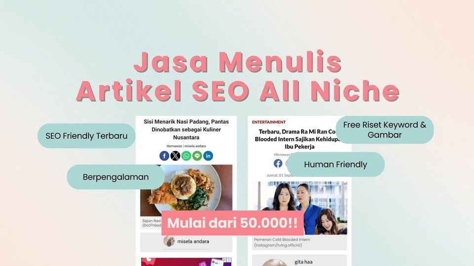 Artikel SEO Human Friendly | 1 Hari Jadi | Mulai Dari 100p 