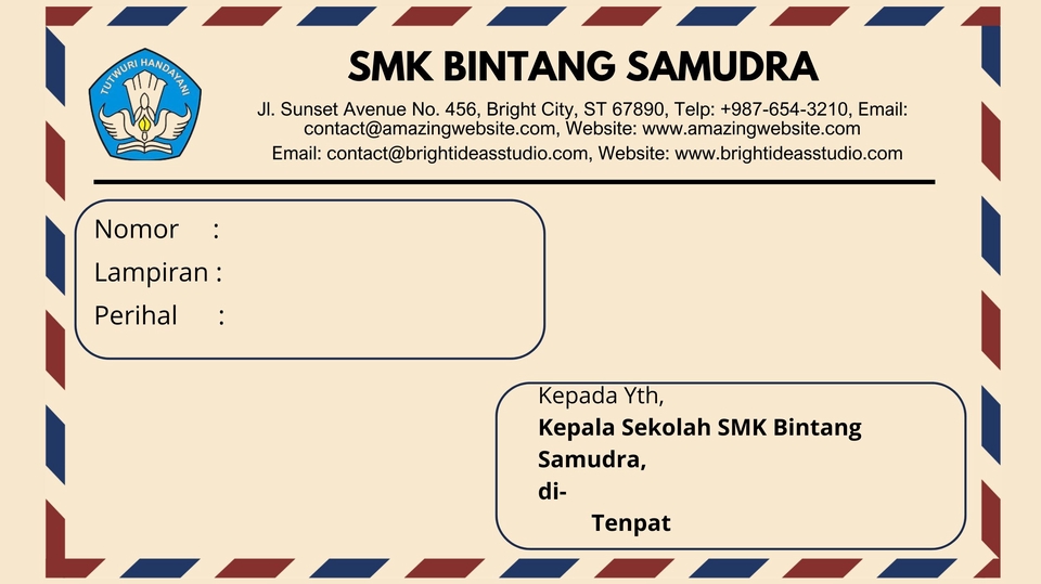 Jasa Desain Amplop Kantor, Kondangan, maupun Angpao - "Template Kop Surat Resmi untuk Korespondensi Sekolah" Tersedia berbagai Templet