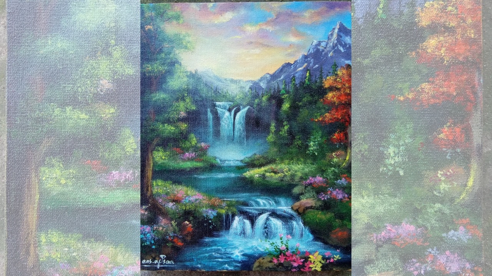 Lukisan pemandangan air terjun yang indah