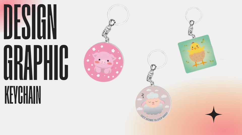 Desain keychain ilustratif dengan karakter lucu untuk kebutuhan merchandise dan branding.