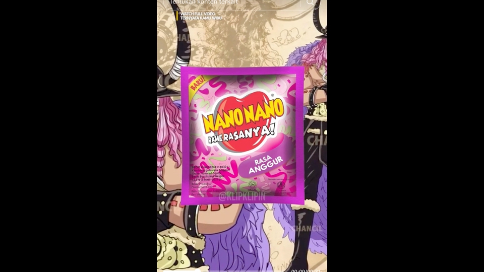 Konten Klip Youtube Ternyata Kamu Wibu, untuk mempromosikan Brand 'Nano Nano OnePiece'