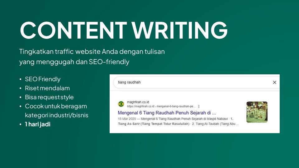 Penulisan Konten - Jasa Content Writing: Artikel Web/Blog SEO Friendly 500-1000+ kata - 2