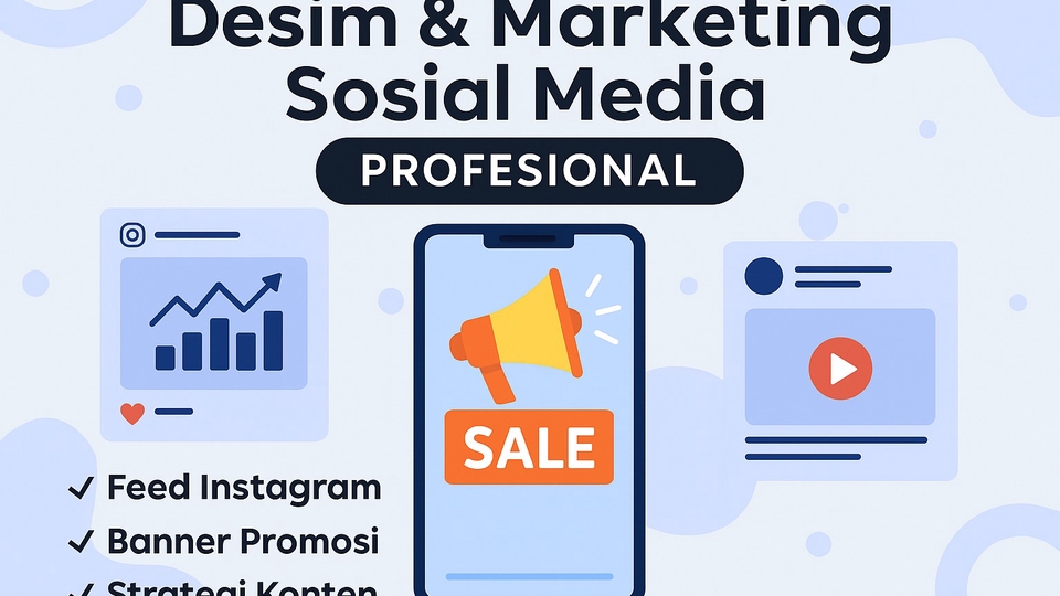 Cover ini menampilkan jasa desain dan marketing sosial media, termasuk pembuatan feed sosial media