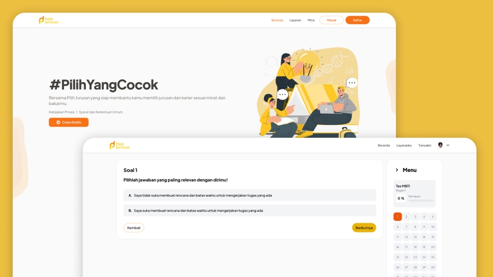 Pilih Jurusan, aplikasi web computer based test system (CBT), untuk para siswa
