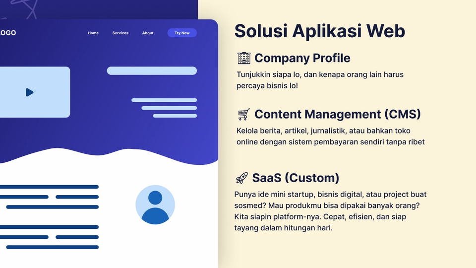 Solusi pembuatan aplikasi web, website, company profile, content management system cms, saas, custom