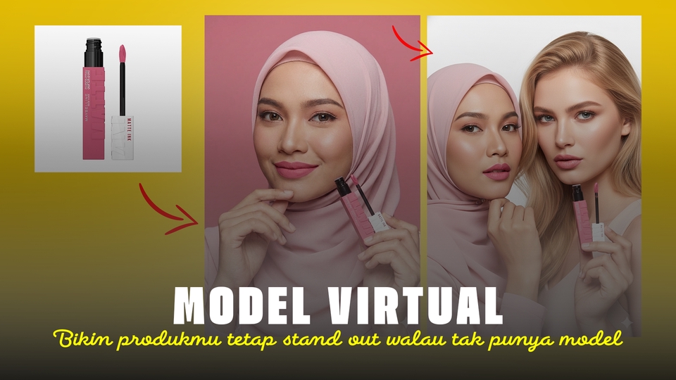 Model virtual dengan produk dan 2 model