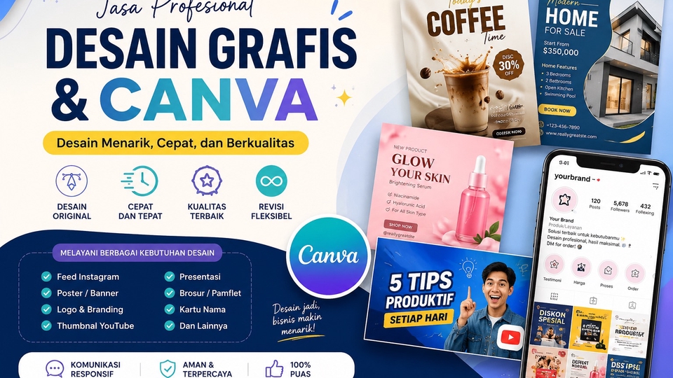 Jasa desain grafis & Canva cepat, kreatif, berkualitas untuk bisnis dan media sosialmu.