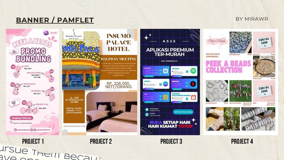 Desain banner & pamflet dengan tampilan menarik dan informatif. Desain custom sesuai kebutuhan Anda.