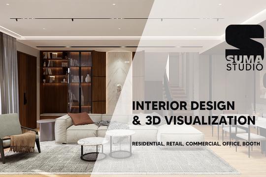 Jasa Desain Interior untuk Hunian dan Ruang Komersial - Desain Interior & Furniture (3D Model & Render) Project Rumah, Apartemen, Office, Retail, Cafe, dll