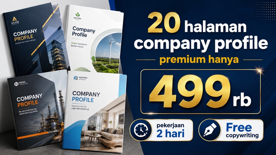Design company profile maksimal 20 halaman tercepat termurah.