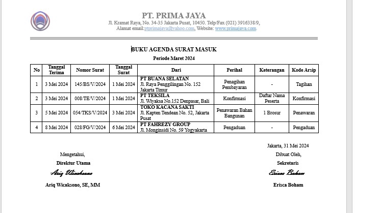 Agenda Surat Masuk