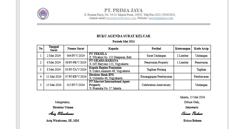 Agenda Surat Keluar