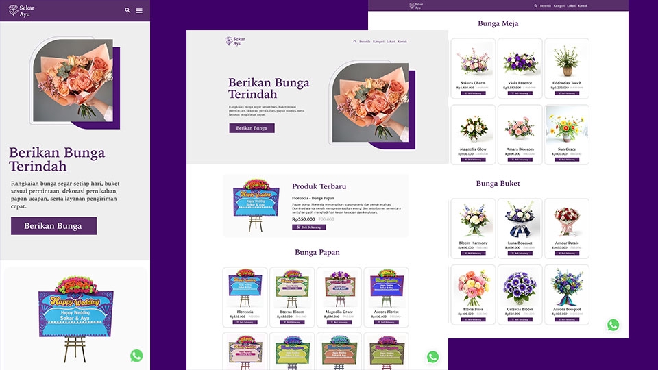 Website UMKM jasa bunga & bisnis, e-commerce, WhatsApp button, free domain & hosting