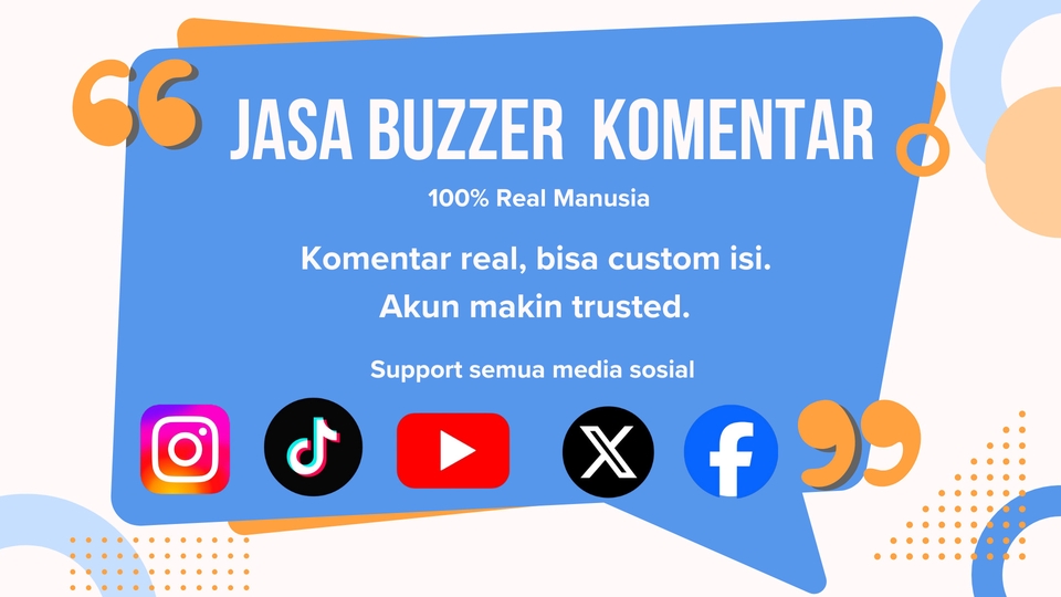 Jasa Buzzer Social Media IG, Facebook, Tiktok, maupun Twitter - JASA BUZZER KOMENTAR REAL MANUSIA UNTUK INSTAGRAM, TIKTOK, YOUTUBE, X DAN FACEBOOK. BISA CUSTOM