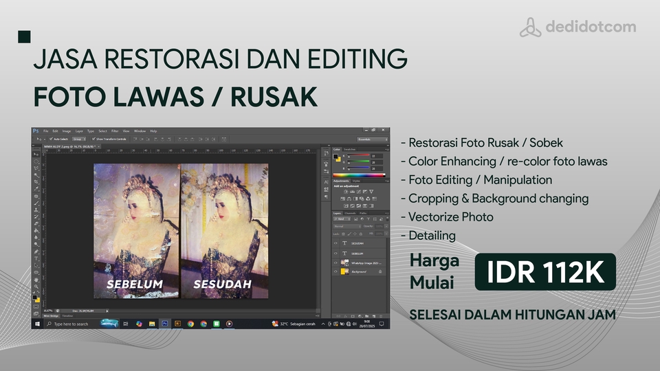 Jasa Restorasi Foto Lawas, Rusak, Edit Foto, Pas Foto, Pernikahan, Foto Jadul