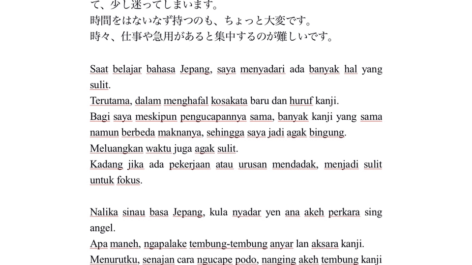 Pengerjaan terjemahan jepang indo jawa