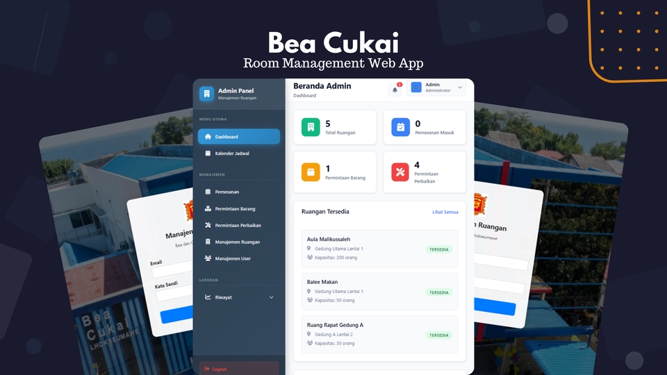 tampilan website manajemen ruang instansi bea cukai
