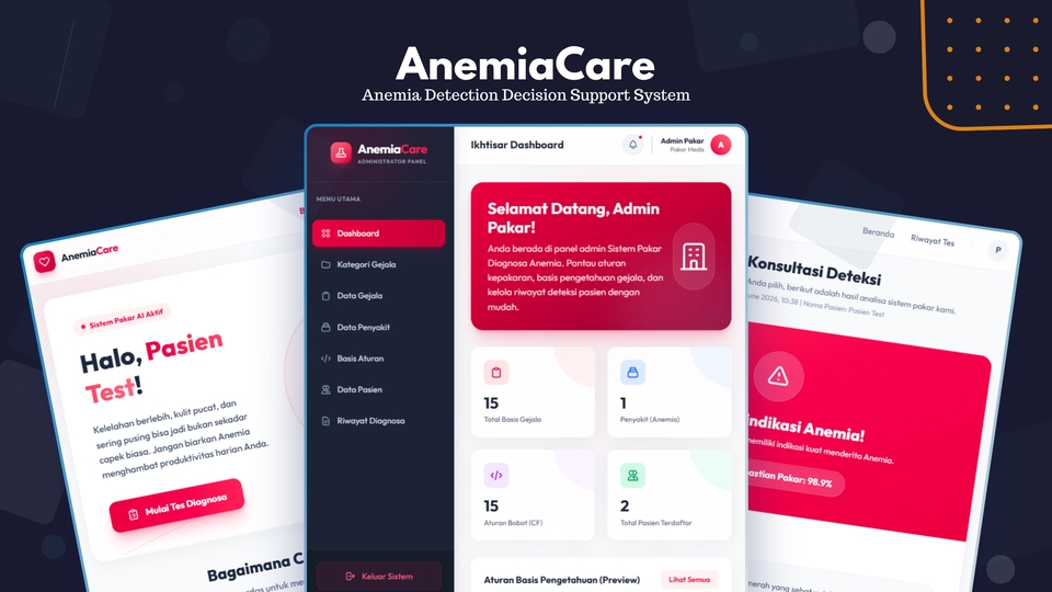 tampilan website machine learning / sistem pendukung keputusan penyakit anemia