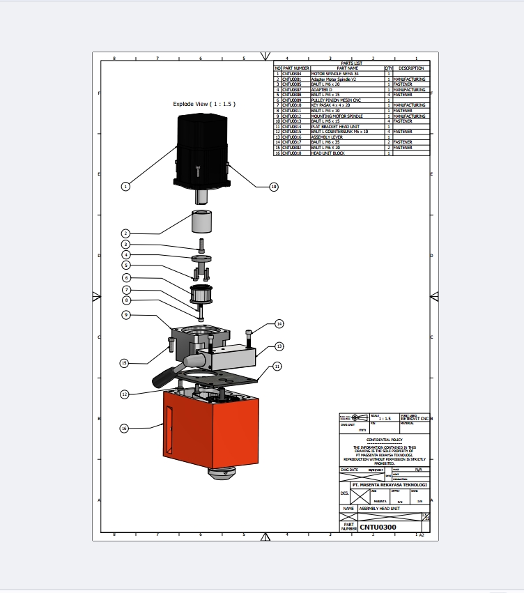 Drawing Assembly CNC Head unit