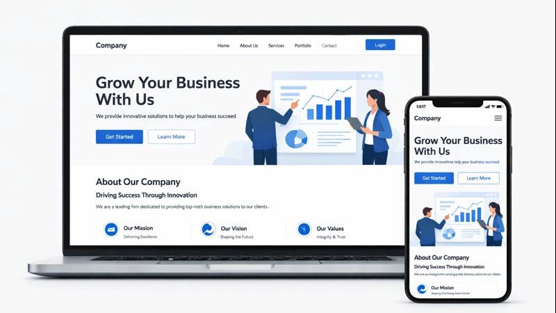 Mockup website landing page dan company profile dengan desain modern dan responsif
