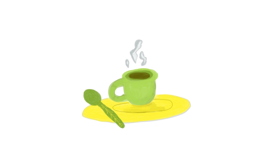 a cup of coffe and the spoon for adding the sugar to start morning routine.