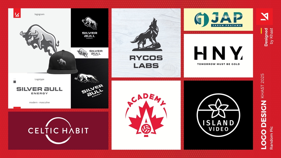 Logo-logo ini tampil maskulin dan modern, cocok untuk energi, edukasi, dan brand kreatif digital.