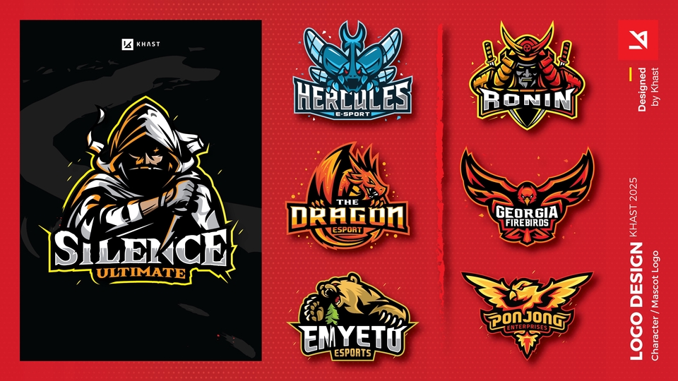 Logo esports KHAST tampil agresif dan ikonik, memadukan karakter, mitologi, dan kekuatan visual tim.