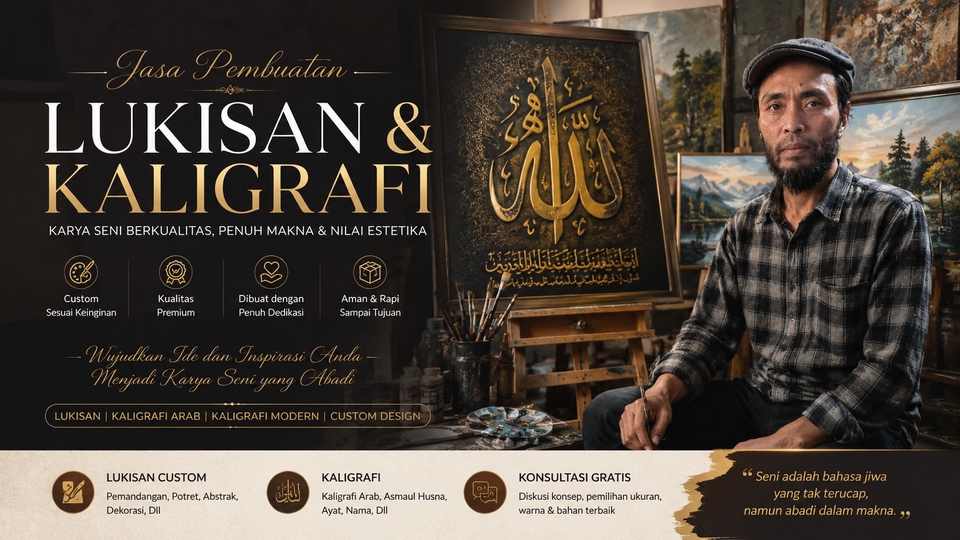 Jasa Pembuatan Lukisan Custom & Kaligrafi Arab | Lukisan Wajah, Pemandangan, Dekorasi Rumah