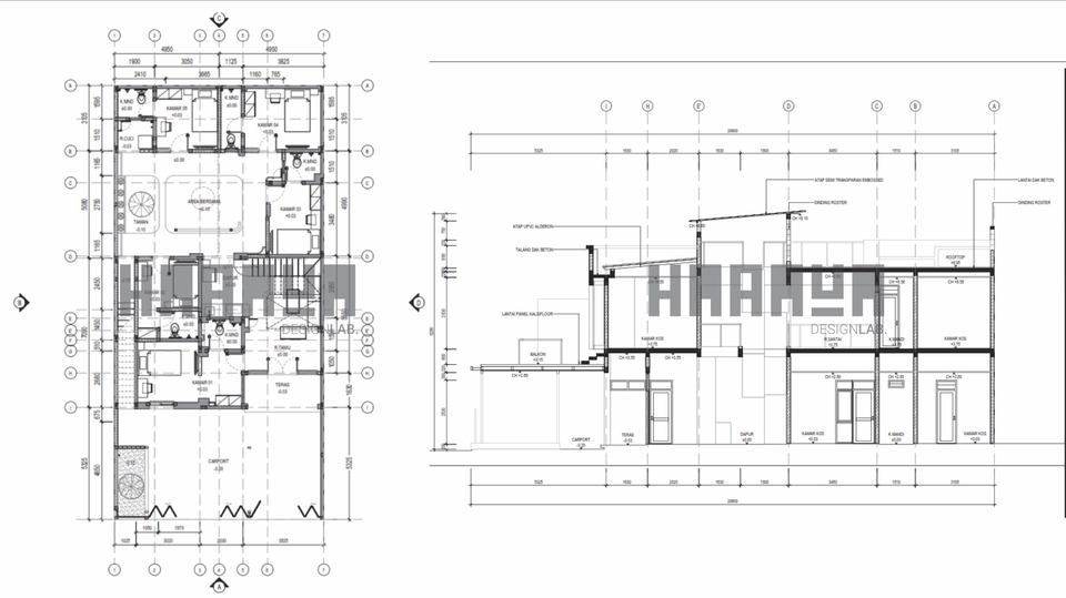 Jasa Gambar AutoCAD & Drafter Arsitektur Interior - Gambar Kerja AutoCAD: Denah, Potongan & Tampak Rumah