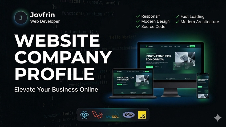 Jasa pembuatan website company profile profesional, responsif, React + Laravel, source code included