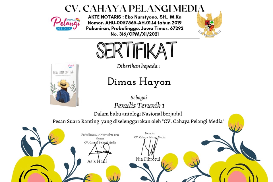 Masuk kategori sebagai penulis terunik 1 dalma event lomba cerpen nasional