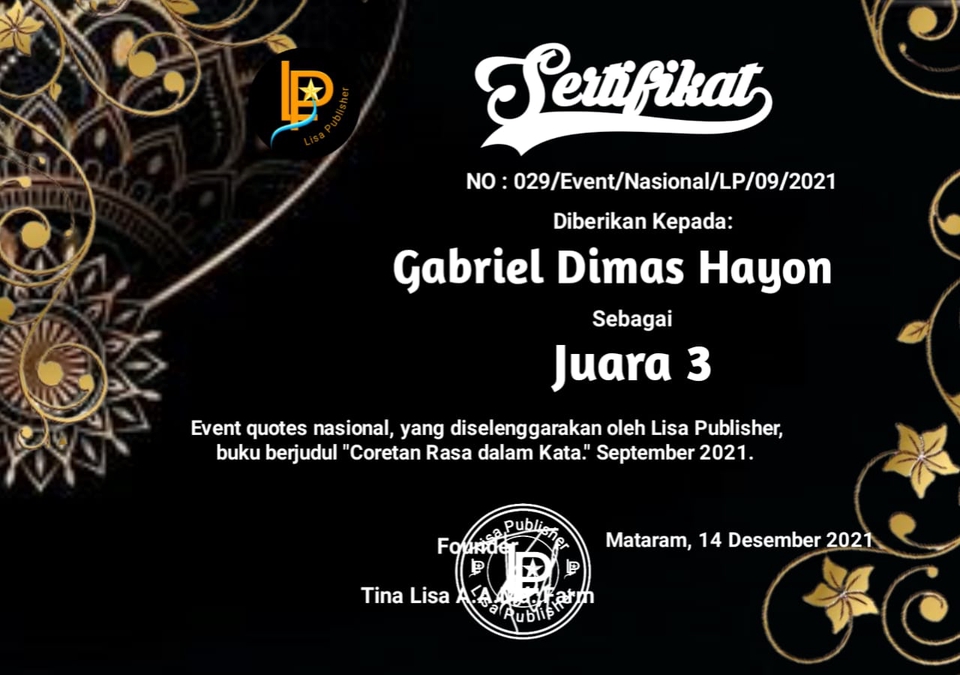 Mendapatkan juara 3 dalam event quotes nasional