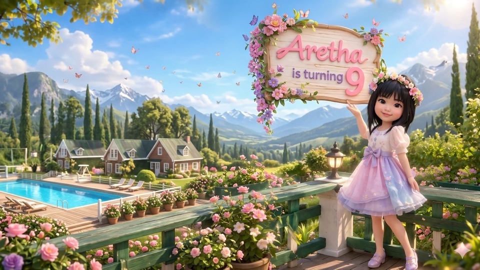 Ilustrasi 3D Birthday anak tema Pastel & Garden Flower