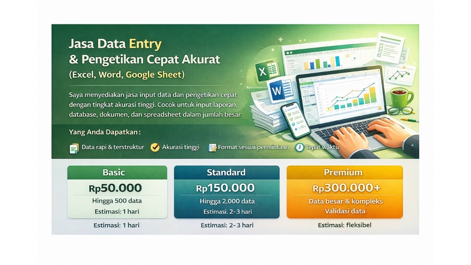 Jasa Data Entry & Pengetikan Cepat Akurat (Excel, Word, Google Sheet)