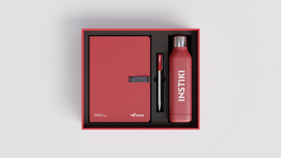 Produk render souvenir/suvenir dari brand, company profile, atau usaha kantoran