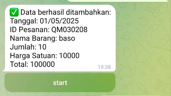 Input data dari telegram masuk ke google Spreadsheet