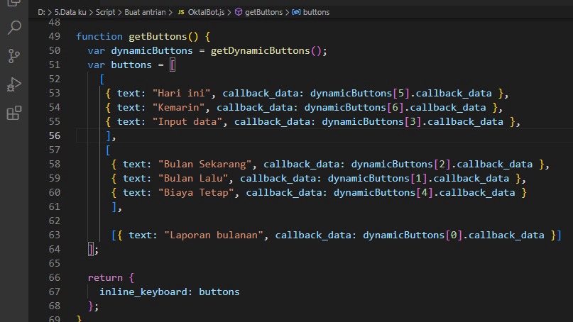 Potongan code pembuatan pembukuan harian, yang terhubung dengan spreadsheet