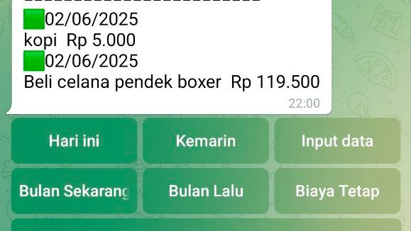 Potongan data bot telegram yg menampilkan data dari spreadsheet