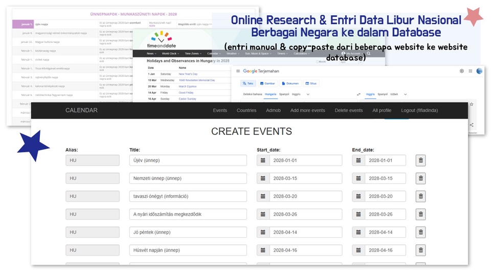 Web research & entri data hari libur nasional berbagai negara ke website database